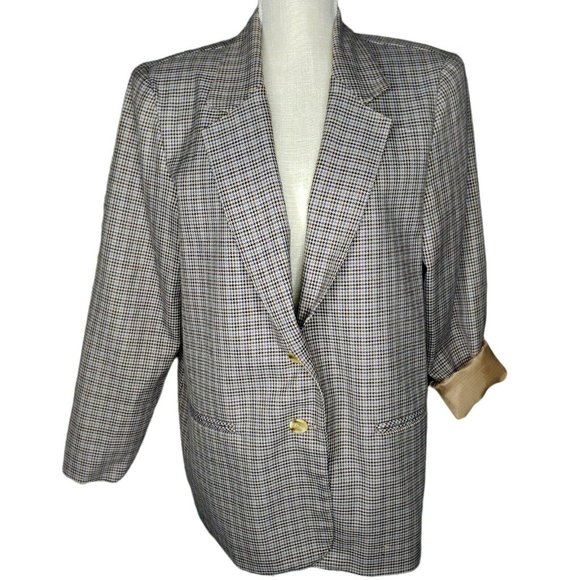 Vintage Womens Requirements 14 Houndstooth Plaid Blazer Jacket  Made Is USA - Picture 1 of 10